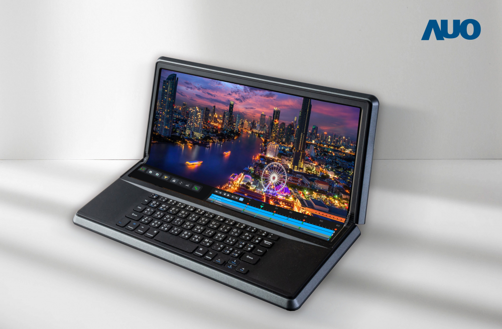 开云电竞14.6吋Micro LED折迭显示屏幕，搭配半径4mm的弯折绞炼，以及高画素、高亮度、高对比度的显示技术特点，即便在大视角下仍保有绝佳色相与亮度