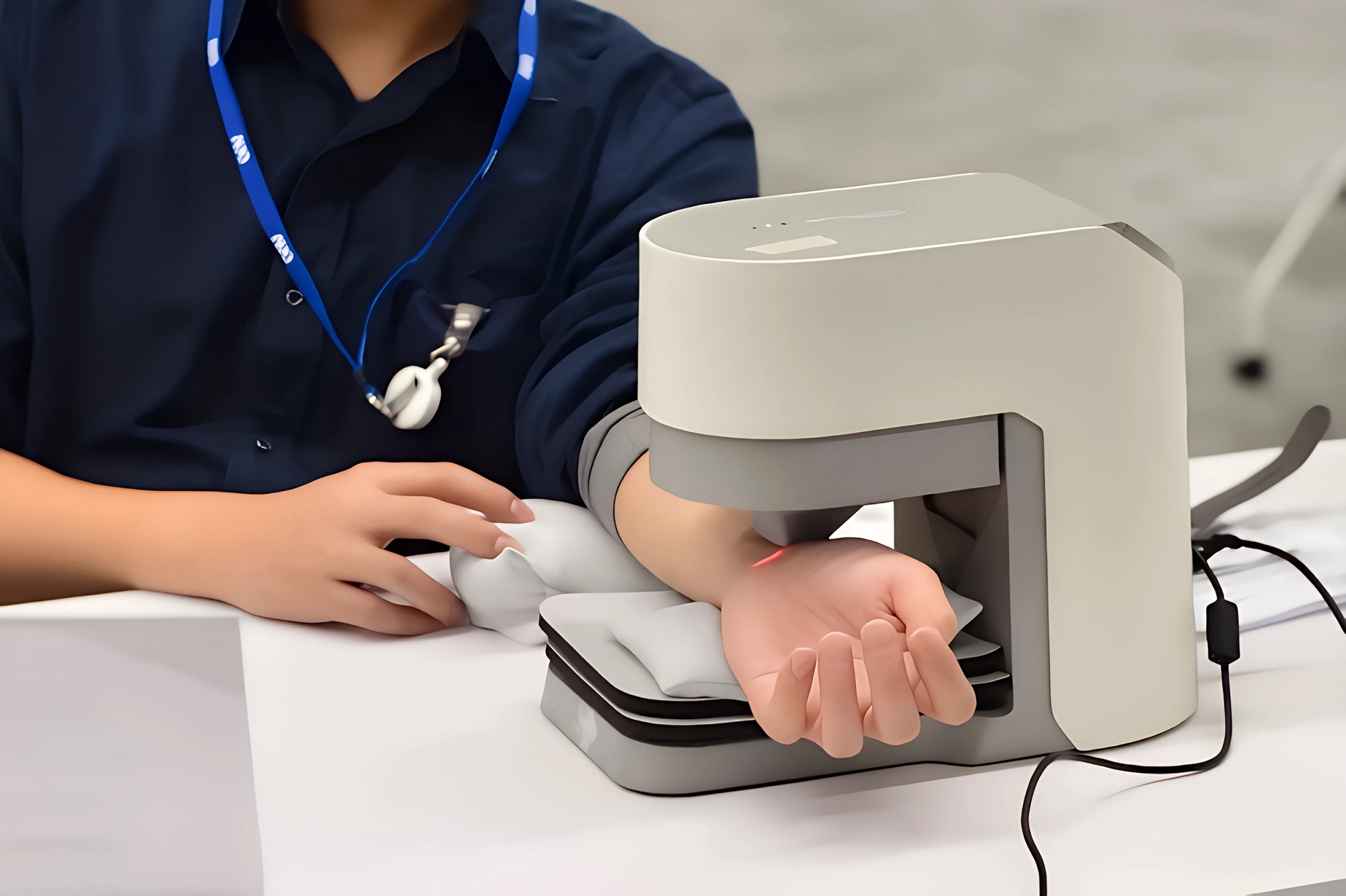 友達耘康中醫數位化檢測解決方案之脈象檢測系統採用高靈敏多點式壓力感測器，可真實還原「寸、關、尺」三部脈象量測結果