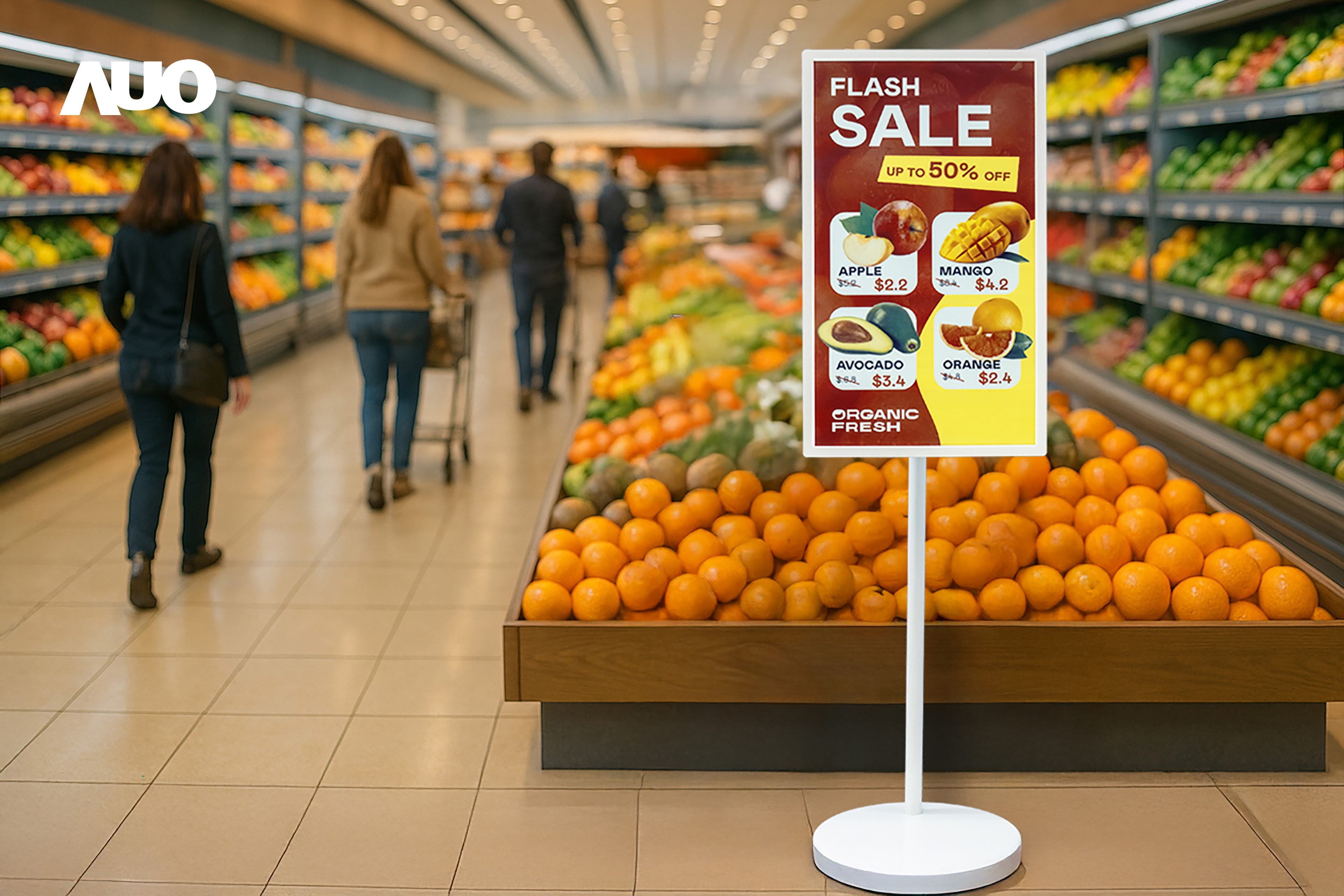 达擎首亮相低功耗、全彩的〝aecoPost电子纸解决方案〞，仅在更新画面时需要微量的电力驱动，无需布建电线的便捷设计，使其可灵活应用、随意置放，并可透过云端或行动装置app，轻松管理及排程广告内容，晋升店头营销利器。